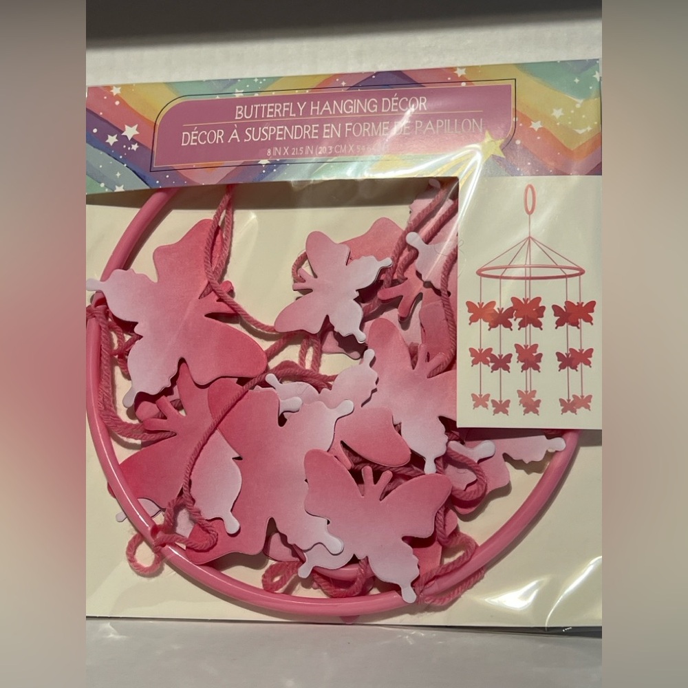 Pink Paper Butterfly Hanging Mobile – Fully Assembled – Room Décor – 21.5”